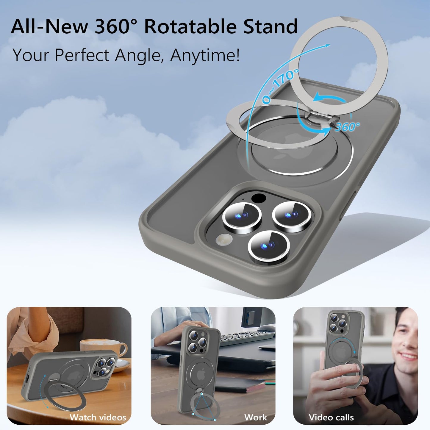 TaeliorTech Upgraded 360° Rotatable Magnetic Ring Stand for iPhone 14 Pro Case,Compatible with MagSafe,Military Drop Protection,Shockproof Matte