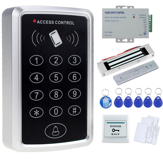 OBO HANDS Stand-Alone Door Access Control System Kit with 180kg/350lbs Electric Magnetic Lock, DC12V/3A Power Supply, Door Exit Button, 10pcs RFID EM