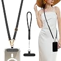 TiMOVO Universal Phone Lanyard, Cell Phone Strap Crossbody with Wrist Strap Compatible with Most Smartphones Case, Black