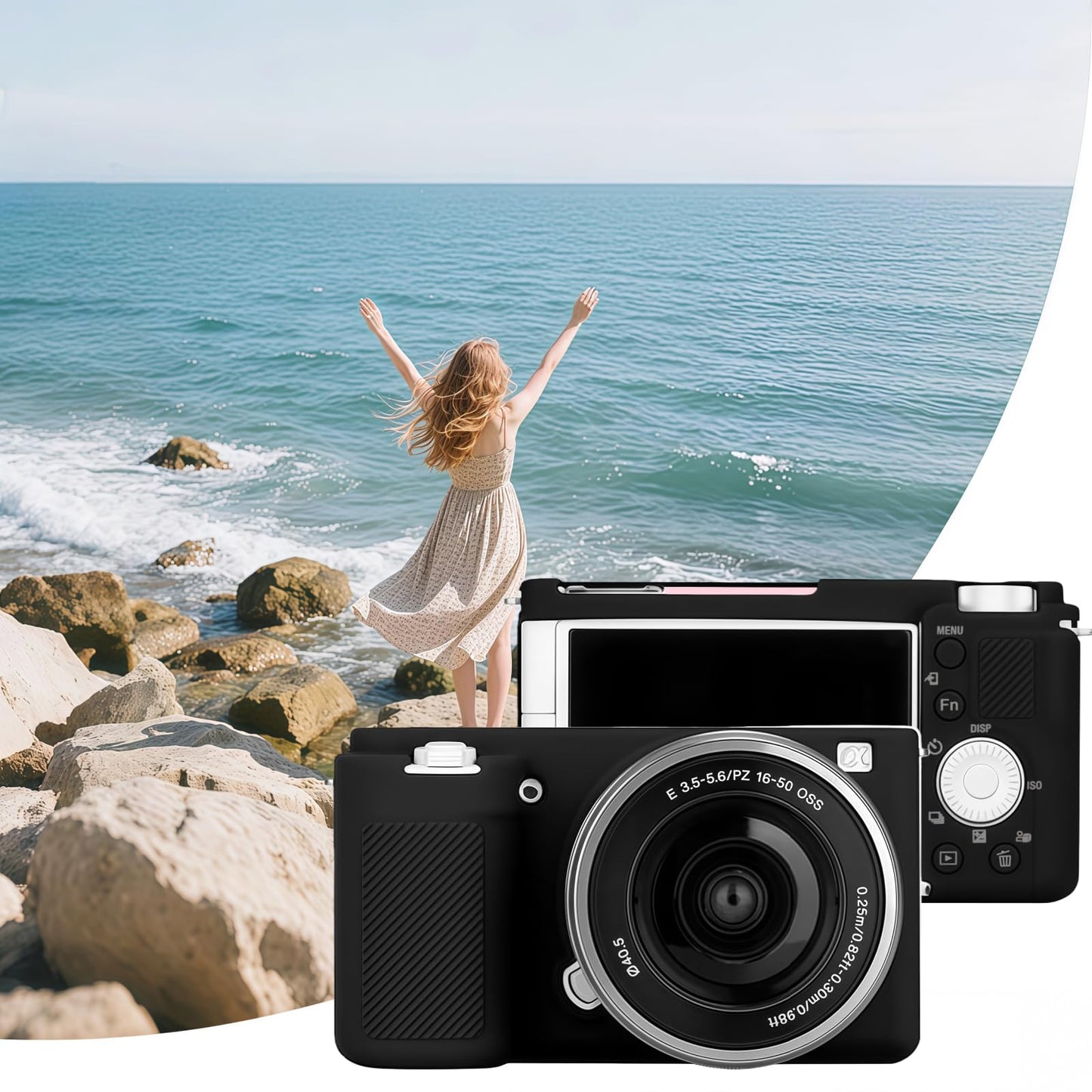 SZHSYJY ZV-E10 Case, Soft Silicone Protective Case for Sony ZV-E10 ZVE10 Camera,Comes with 2 Screen Protectors and 1 Wrist Strap. (Black)