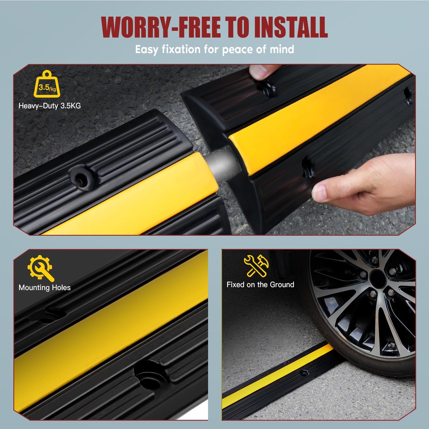 Floor Cord Cover, Heavy Duty 18000 lbs Loading Capacity, PVC Rubber Cord Protector, 4 Pack of 1 Channel Cord Cover Floor, Car Speed Bump, Anti-Slip