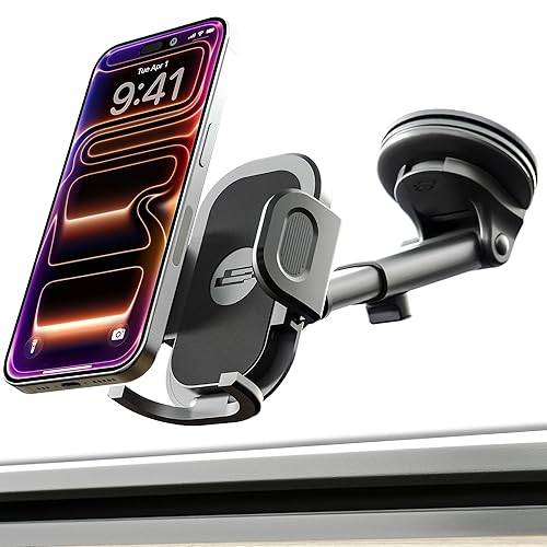 Bracketron TripGrip 2.0 Car Mount, 360° Degree Rotation Phone Holder for iPhone, Samsung, GPS, Ultra Strong Vacuum Suction Cup - Support for Dshboard