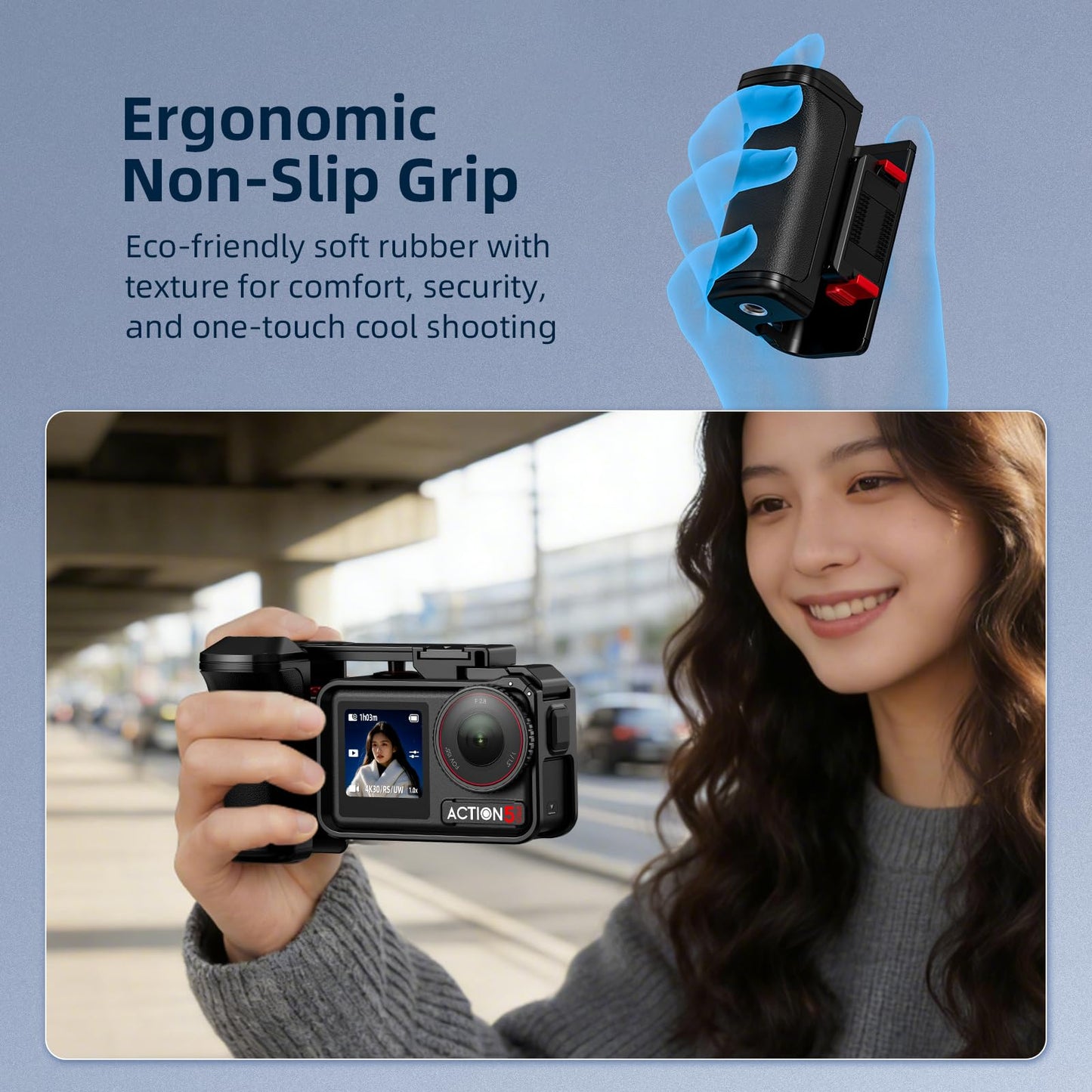 Grip Kit for DJI OSMO Action 5 Pro (for Original Cage), Handle Holder Expansion Mount DSLR Style with Shutter Button for DJI Osmo Action 5 Pro 4 3