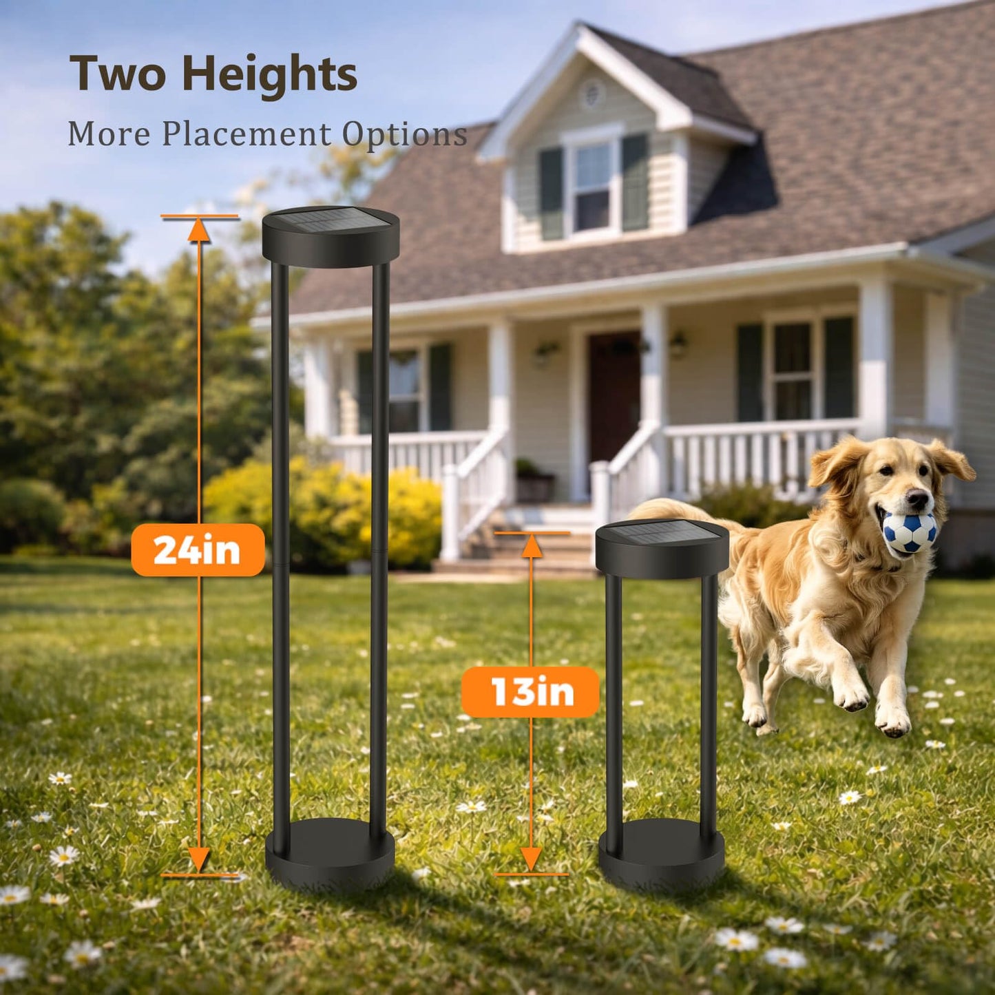 Solar Outdoor Floor Lamp, Modern Bollard Pathway Light, Stainless Steel & Iron Waterproof Garden Landscape Lighting for Yard Patio Walkway (24" H