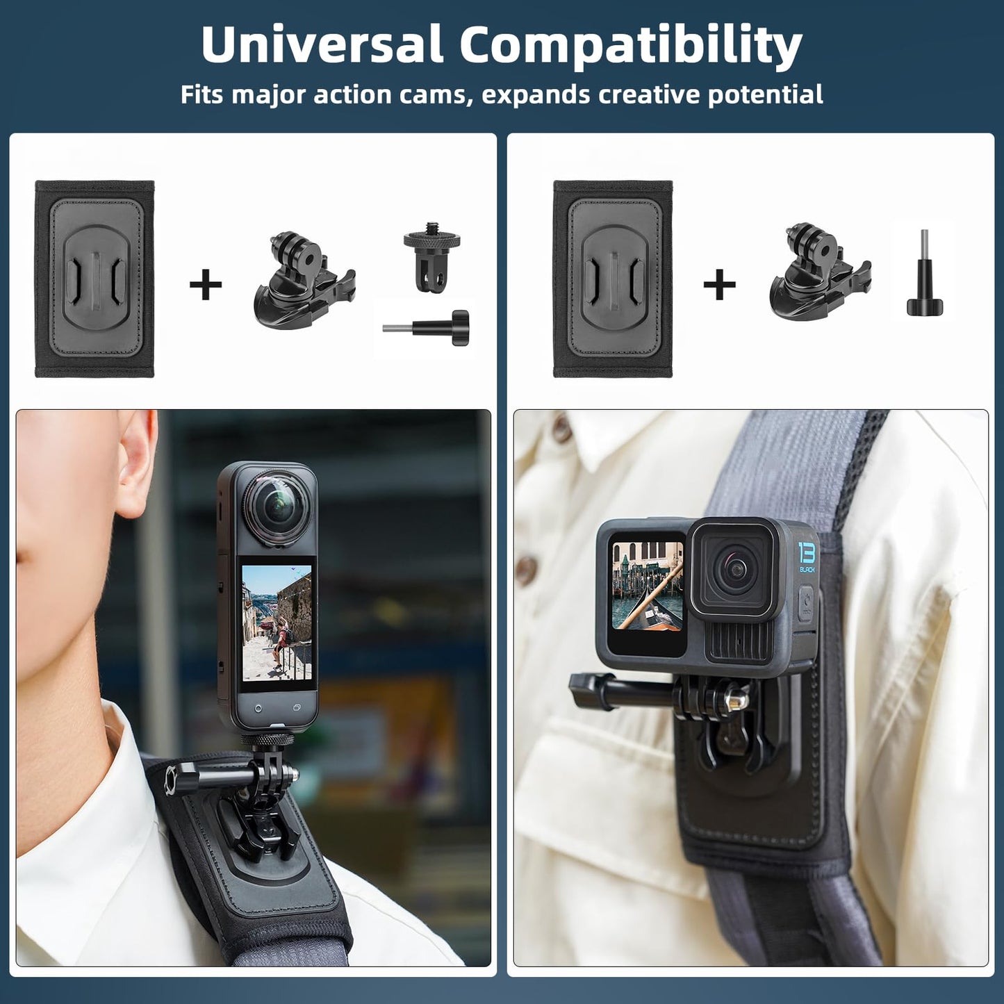 BRDRC Backpack Mount for Insta360 X5 X4 Air, Bag Strap Anti-Slip Shoulder Clip Belt for Insta 360 X5 X4 Air X3 X2 GO 3S Ace Pro, for DJI OSMO 360,