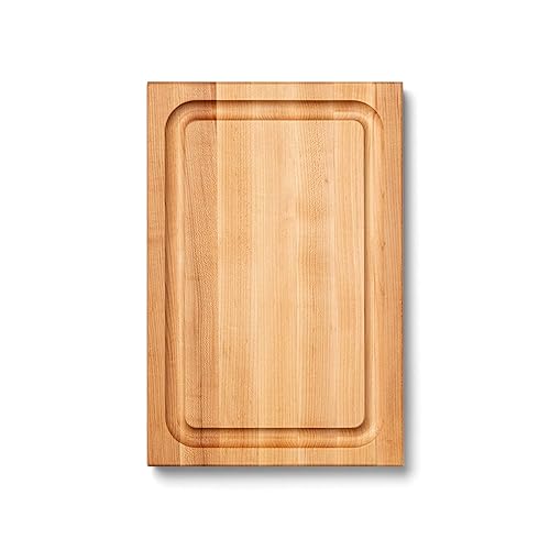 John Boos BBQ Series Rectangular Wooden Maple Cutting Board 18”x12” - 1.5” Thick, 8.5-lb Reversible Butcher Block with Juice Groove, Edge-Grain…