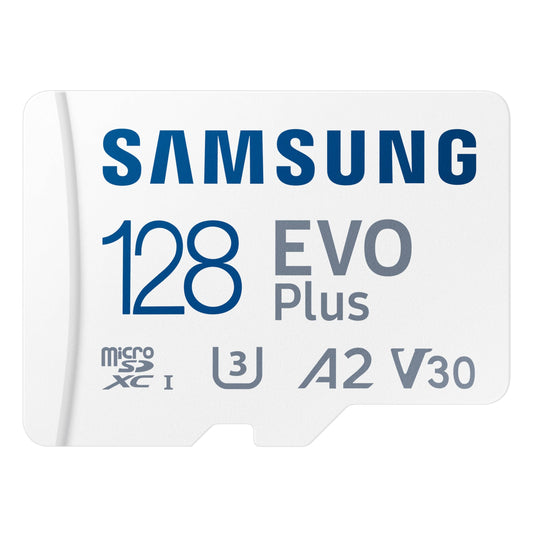 Samsung EVO Plus microSD Memory Card + Adapter, 128GB microSDXC, Speeds Up to 160 MB/s, UHS-I, C10, U3, V10, A3, Upgrade Storage for Phones, Tablets