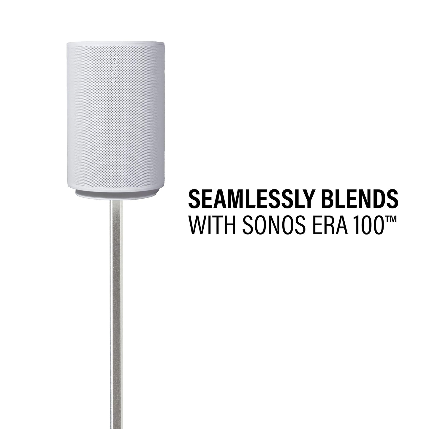 Sanus Speaker Stand for Sonos Era 100 Speakers - Height Adjustable Single Stand w/Easy 3 Step Install - Includes Rubber Feet & Carpet Spikes - White