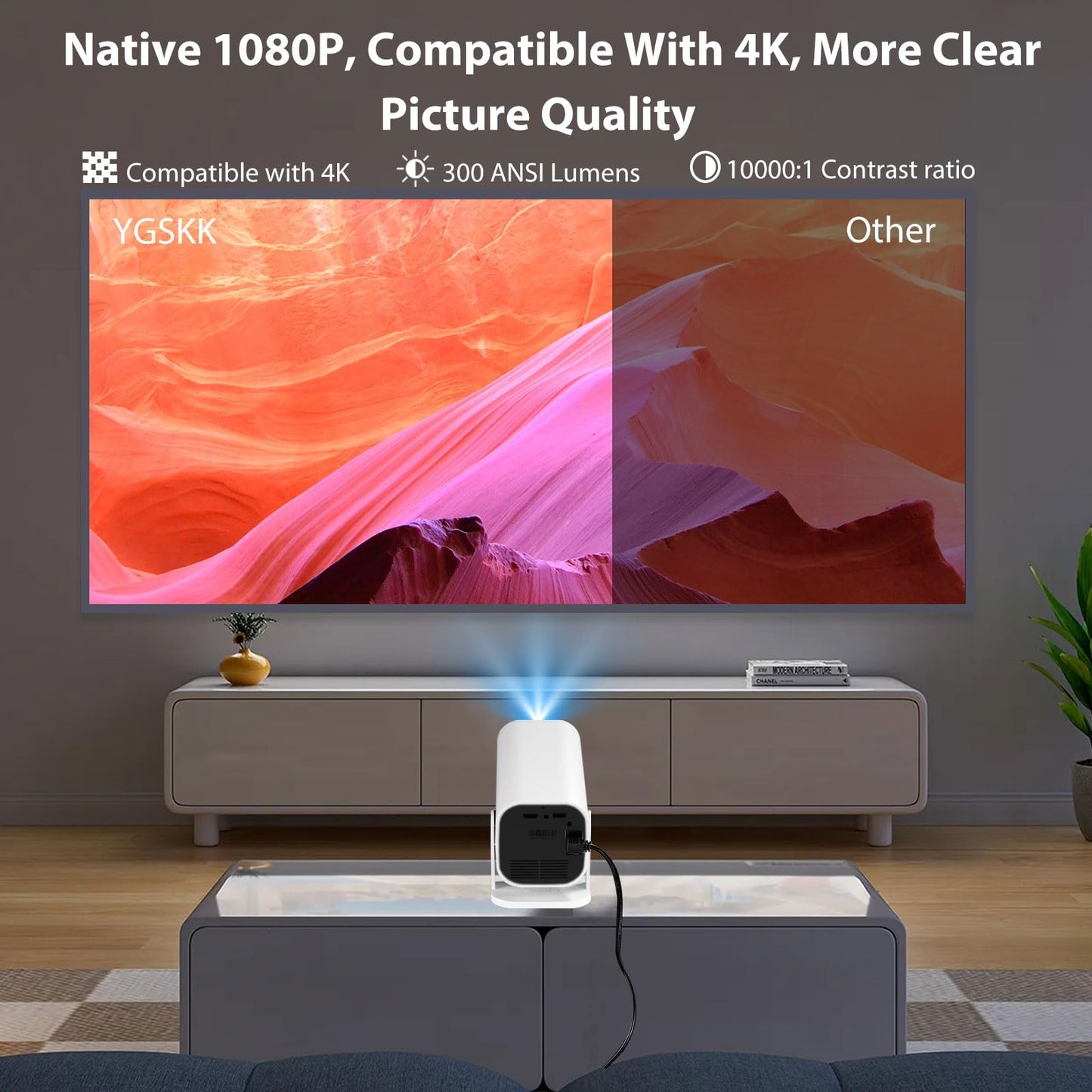 Mini Projector, Video Projector for Bedroom, Built-in Speaker And Bluetooth 5.3, Native 1080P, Compatible With 4K, Portable Room Rrojector (Mini