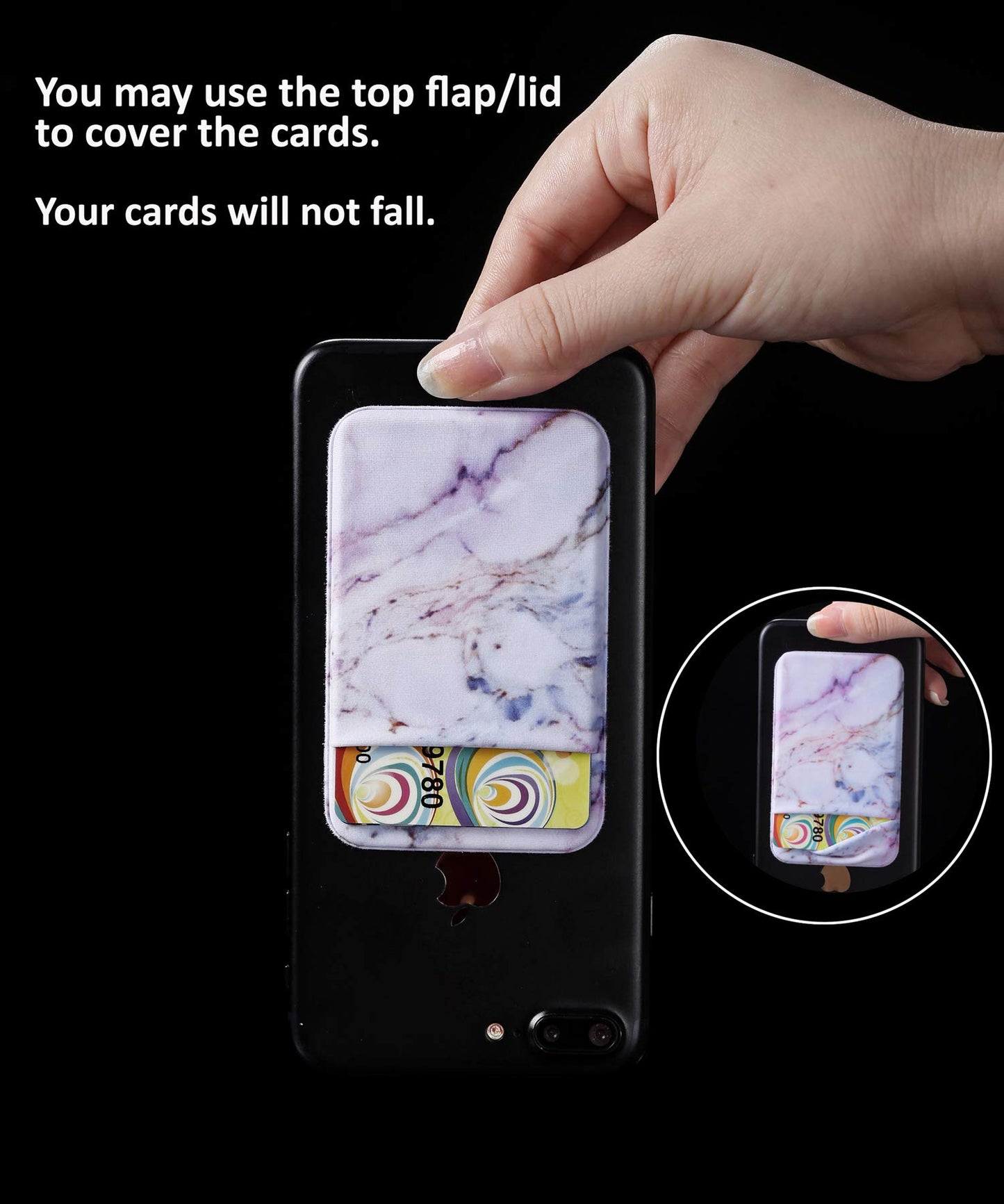 2Pack Marble Adhesive Phone Pocket,Cell Phone Stick On Card Wallet Sleeve,Credit Cards/ID Card Holder(Double Secure) with Sticker for Back