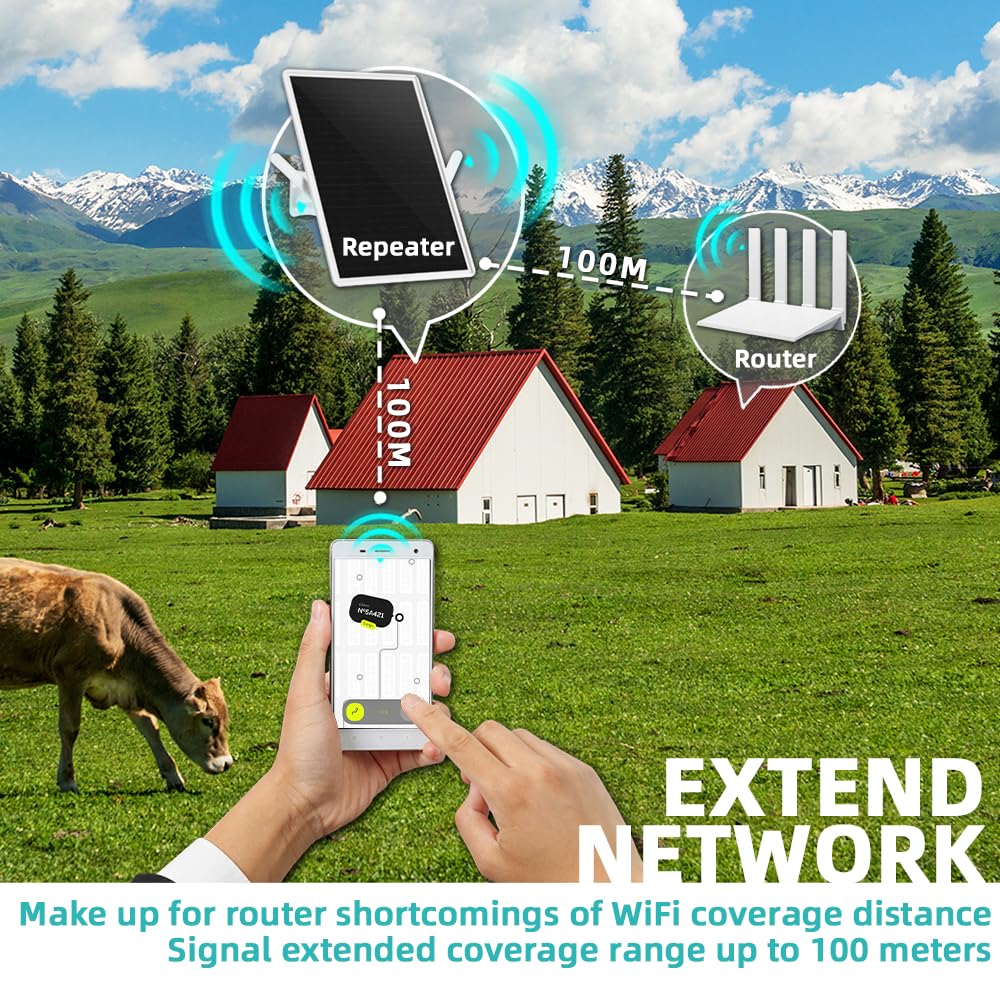 LCLCTEK® WiFi Extender Signal Booster Solar Battery Outdoor, Long Range up to 300-feet, Internet 2.4G WiFi Extender Booster, Wireless Signal Booster