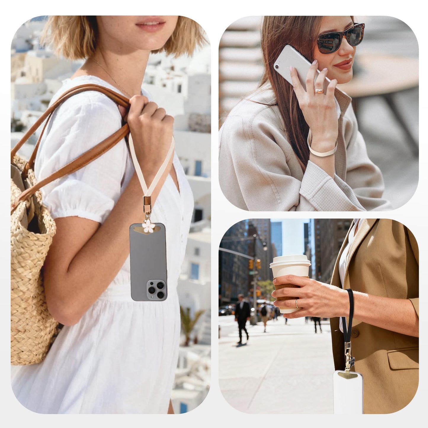 Long Pond Fashion Cell Phone Lanyard for iPhone 17 Pro Max, 16 Series, Samsung Galaxy & Most Cellphones | Detachable Leather Wrist Strap for Women |