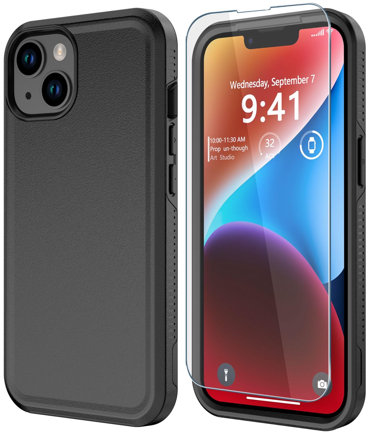 Diverbox for iPhone 14 Case [Shockproof] [Dropproof] [Tempered Glass Screen + Camera Lens Protector],Heavy Duty Protection Phone Case Cover for Apple