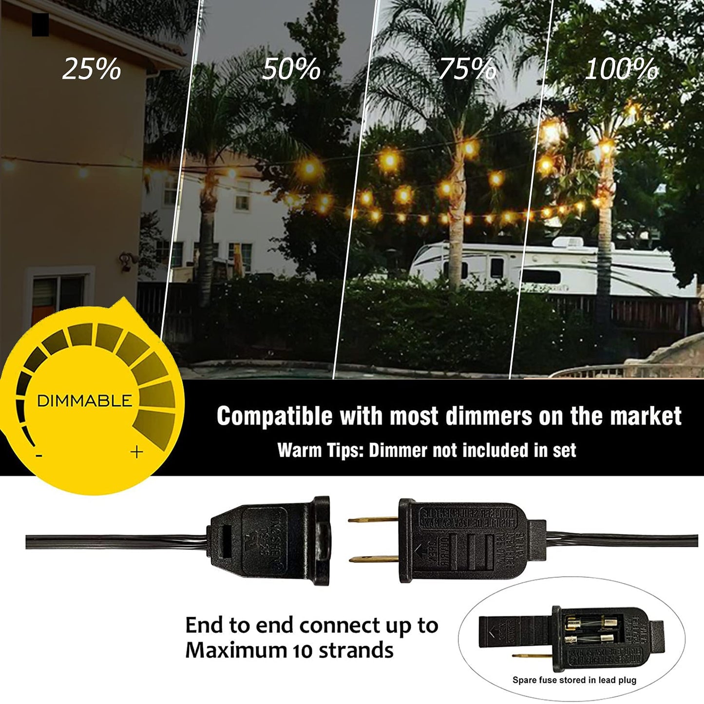 Meidaoduo 100FT LED String Lights Outdoor Waterproof G40 Globe String Lights with 52 Shatterproof Bulbs(2 Extra), Dimmable Connectable Patio Lights