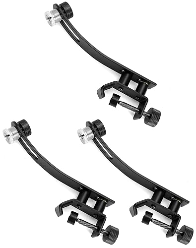 QWORK Drum Microphone Shockproof Clip, 3 Pcs Metal Mic Set Clamp, Adjustable C-Clamp Rim Mount, for 3/8"-16 and 5/8"-27 threaded stands
