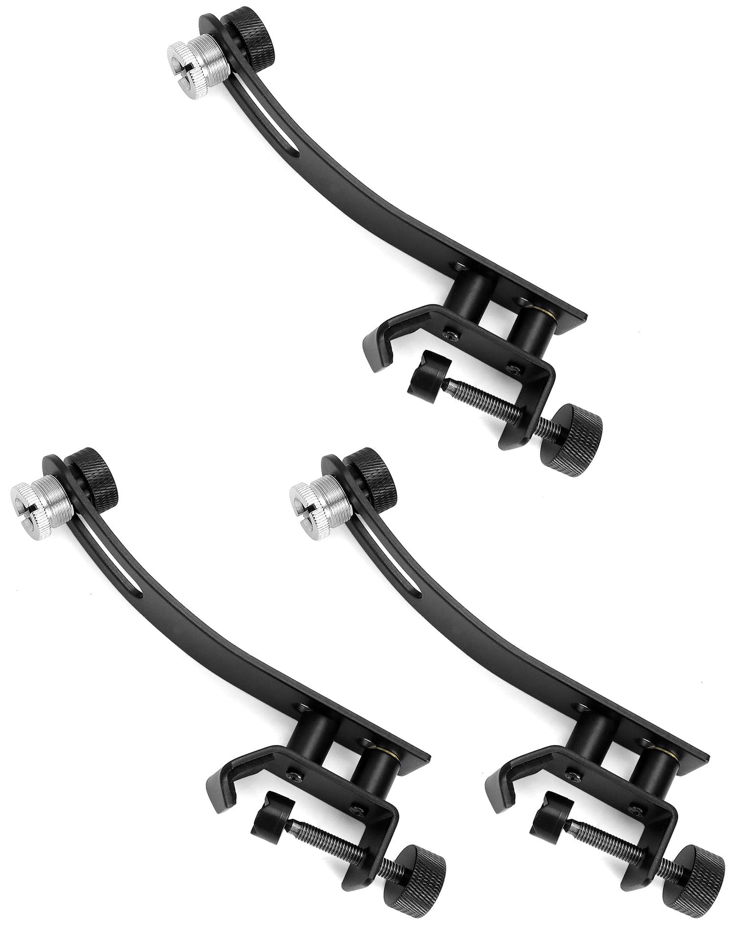 QWORK Drum Microphone Shockproof Clip, 3 Pcs Metal Mic Set Clamp, Adjustable C-Clamp Rim Mount, for 3/8"-16 and 5/8"-27 threaded stands