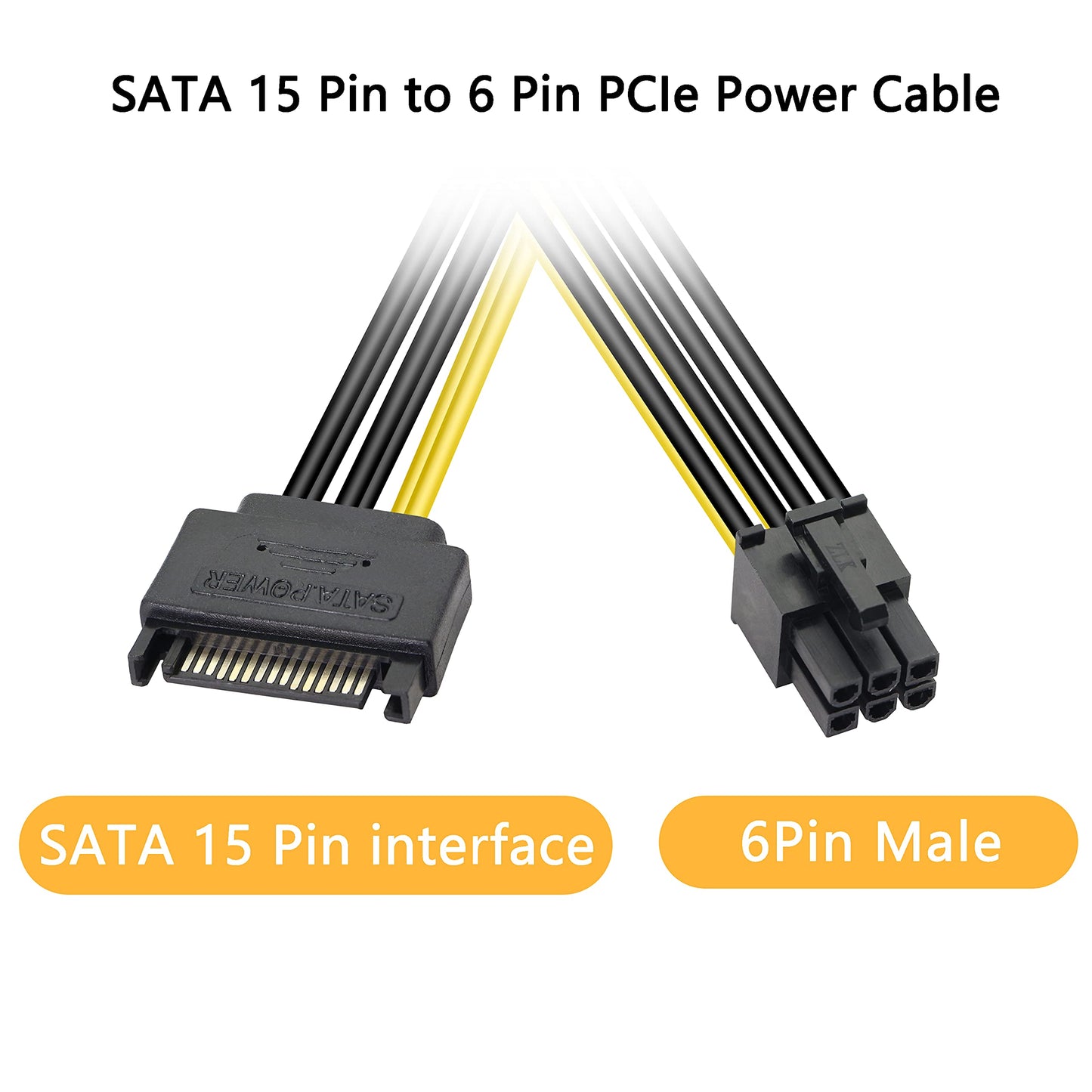 GELRHONR SATA to 6 Pin PCIe Power Cable,Sata 15 Pin Male to 6 Pin PCI Express Graphics Video Card Power Cable for Host and Graphics Card-8inch(2PCS)