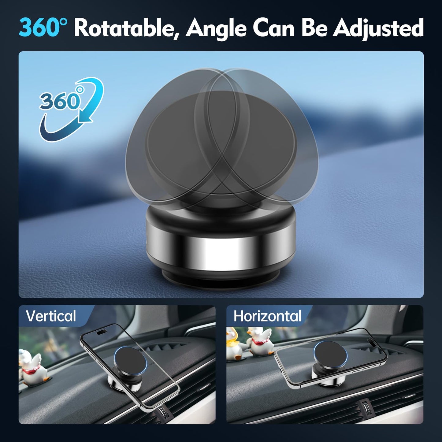 Lecroooi Suction Cup Phone Mount,Magnetic Phone Holder for Car,360°Adjustable Vacuum Suction Phone Mount, Foldable Portable Phone Holder for Car
