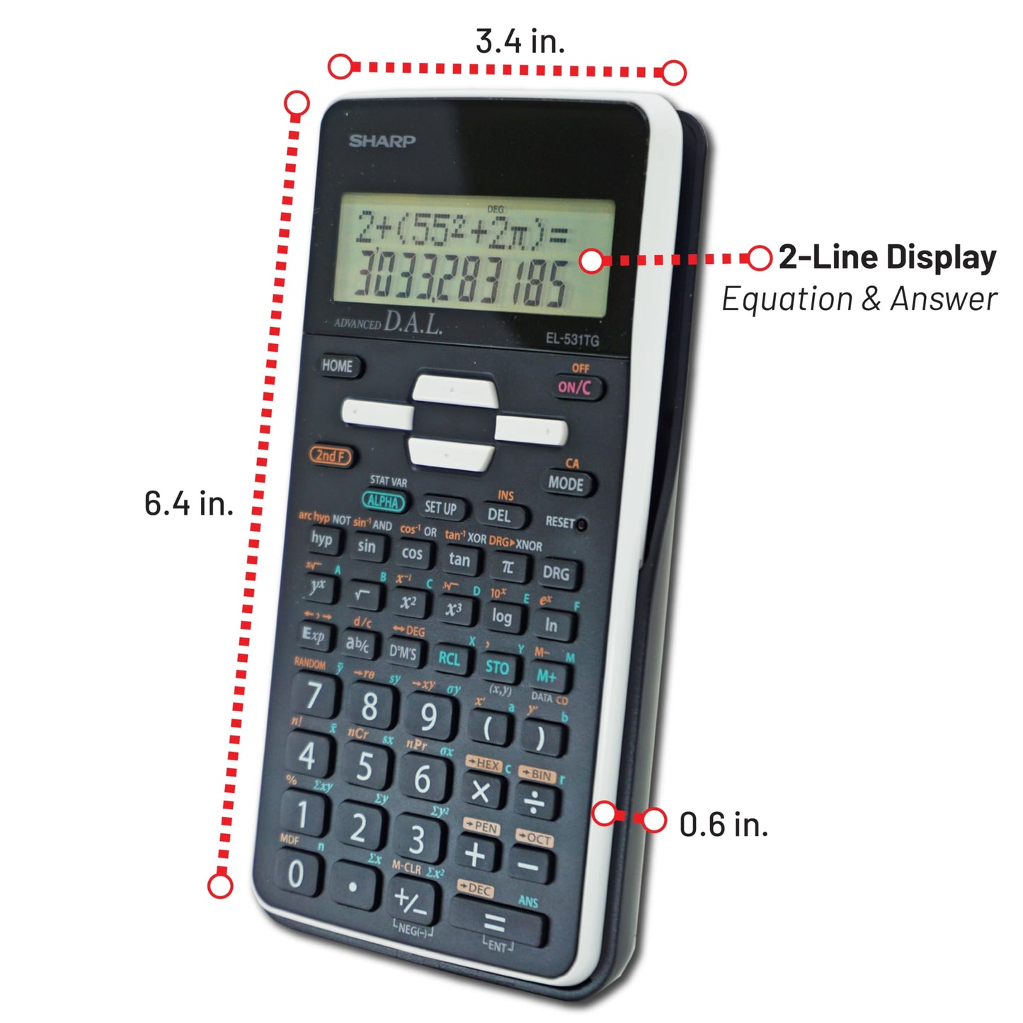 Sharp EL-531TGBBW 12-Digit Scientific/Engineering Calculator with Protective Hard Cover, LCD Display, Great for Students and Professionals, Black