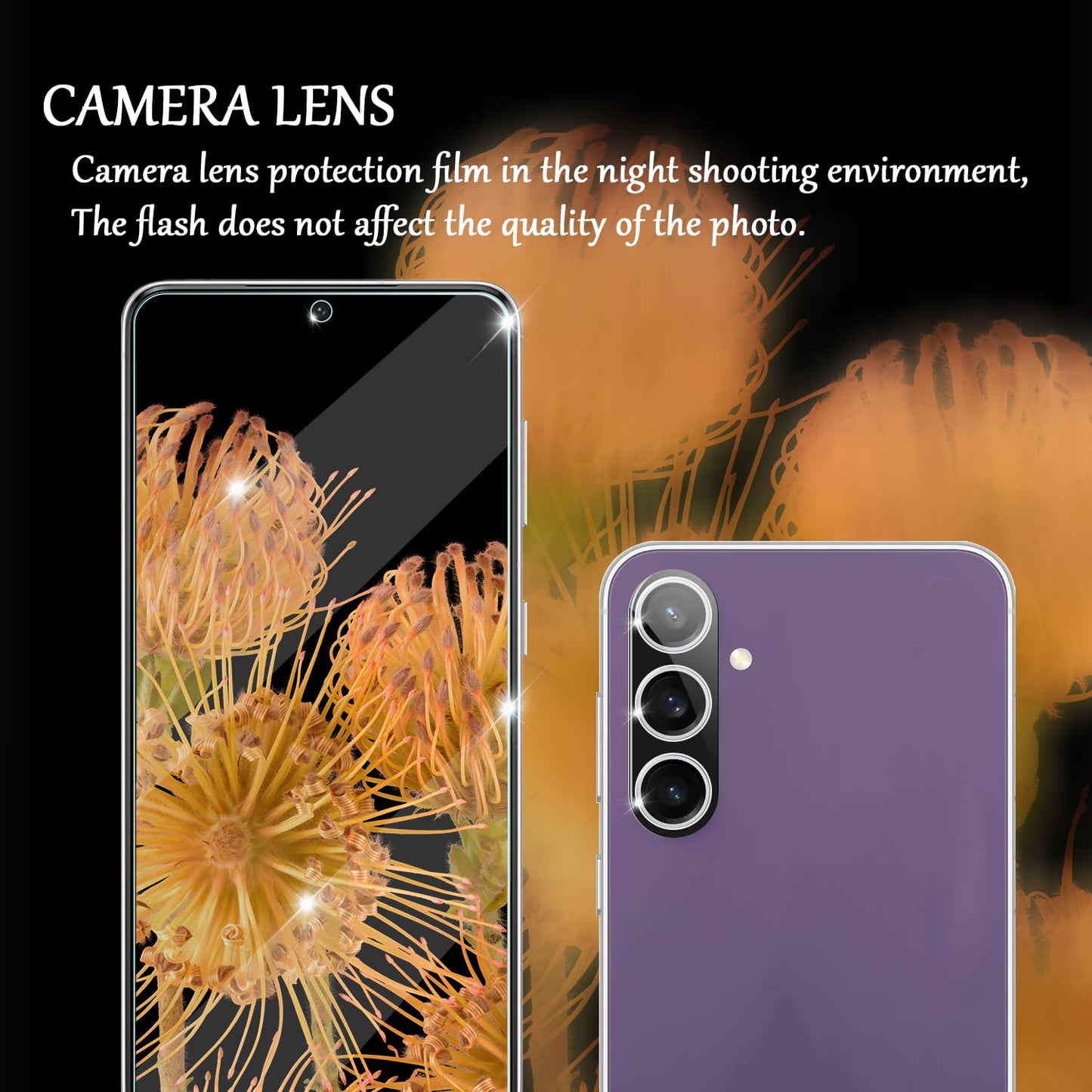 YEYEBF Galaxy S23 FE HD Clear Tempered Glass Screen Protector + Camera Lens Protectors, [2+2 Pack] [3D Glass] [Fingerprint Support] Screen Protector