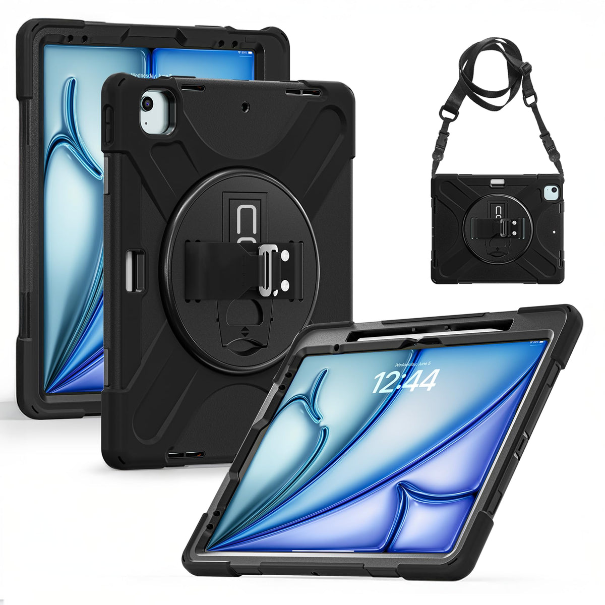 CODi Rugged Case for iPad Air 13" (M2, M3, M4), iPad Pro 12.9" (3-6 Gen) - Drop-Tested 360° Protection with Kickstand, Hand Strap & Shoulder Strap
