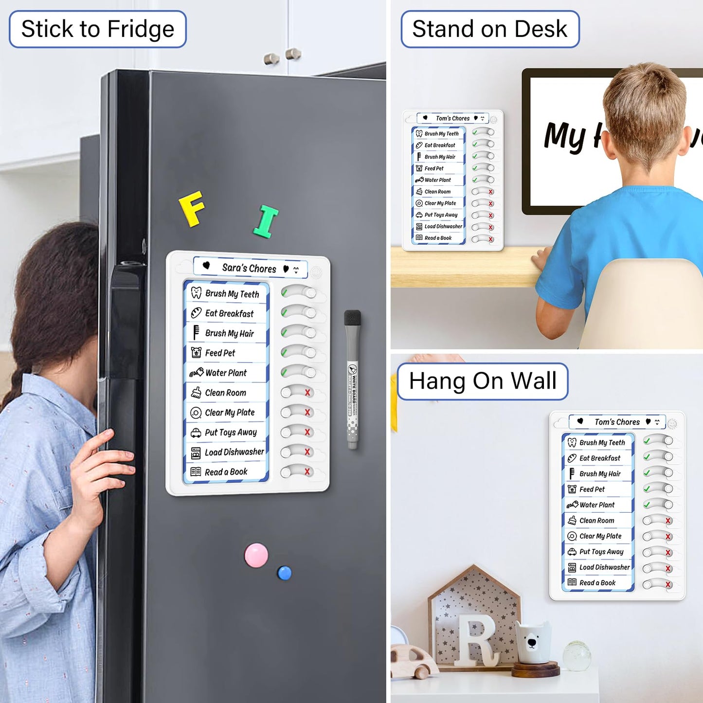 Chore Chart for Kids Dry Erase Chore Board ADHD Tools for Kids to Do List Checklist Task Board Routine Chart Planning Board for Fridge with 10 Sliders