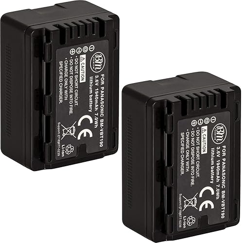BM Premium 2-Pack of VW-VBT190 Batteries for Panasonic HC-V800K, HC-VX1K, HC-WXF1K, HCV510, HCV520, HC-V550, HCV710, HC-V720, HC-V750, HC-V770