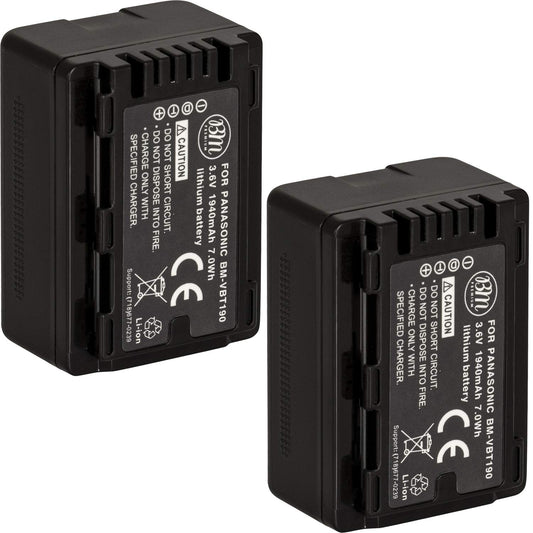 BM Premium 2-Pack of VW-VBT190 Batteries for Panasonic HC-V800K, HC-VX1K, HC-WXF1K, HCV510, HCV520, HC-V550, HCV710, HC-V720, HC-V750, HC-V770