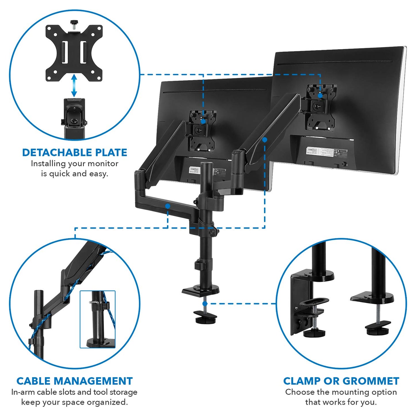 Mount-It! Dual Monitor Arm Desk Mount for 17-32" Screens, Gas Spring Adjustable Monitor Stand, Vertical Stack or Side-by-Side Setup, 17.6 lbs Each