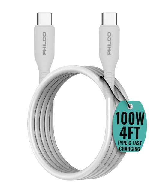 Philco USB C to USB C Cable, 100W Type C Fast Charging, Soft-Touch Silicone Cord, Durable, Tangle-Free Power Cable for MacBook, iPhone 16, iPad