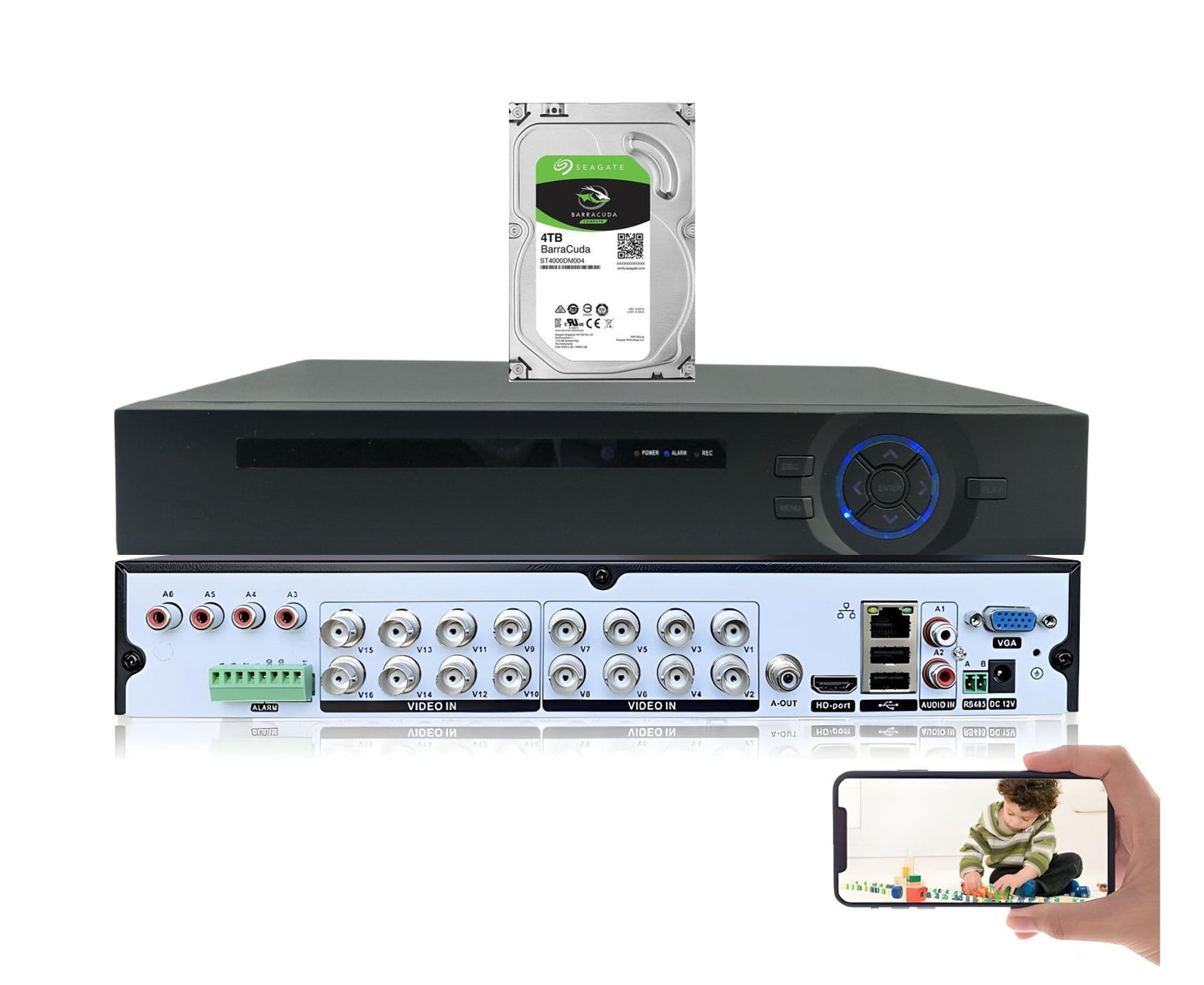 Evertech 16 Channel 4TB Hard Drive Memory H.265 5MP AHD TVI CVI Analog Surveillance Camera Digital Video Recorder