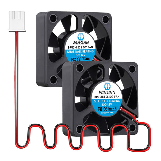 WINSINN DC 50mm Fan 12V 5015 Dual Ball Bearing Brushless Cooling 50x15mm 2PIN (Pack of 2Pcs)