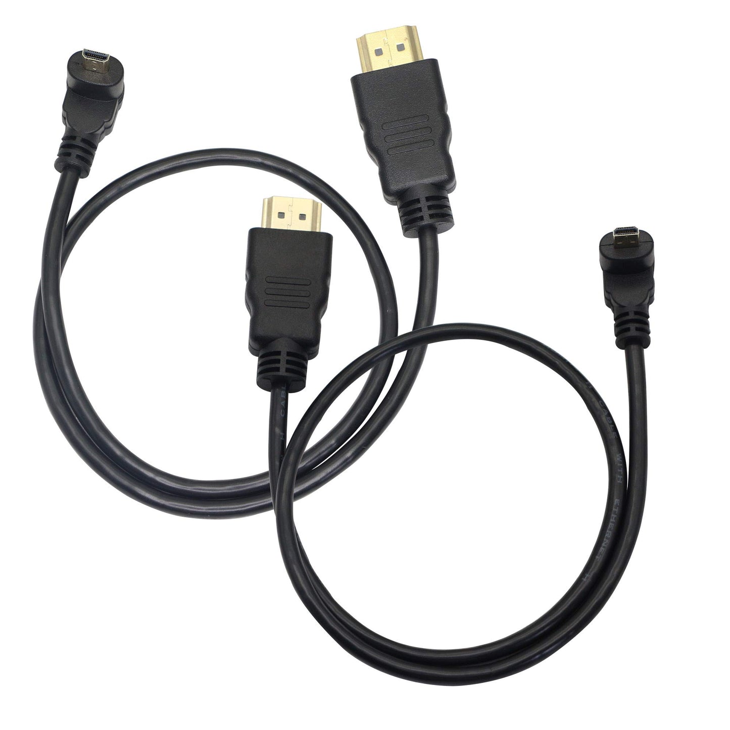 Micro HDMI Male to HDMI Male 50CM 90 Degree Angle Adapter (2Pack - Up & Down Angle) - Supports 3D, 4K, 1080P, Ethernet, Audio Return