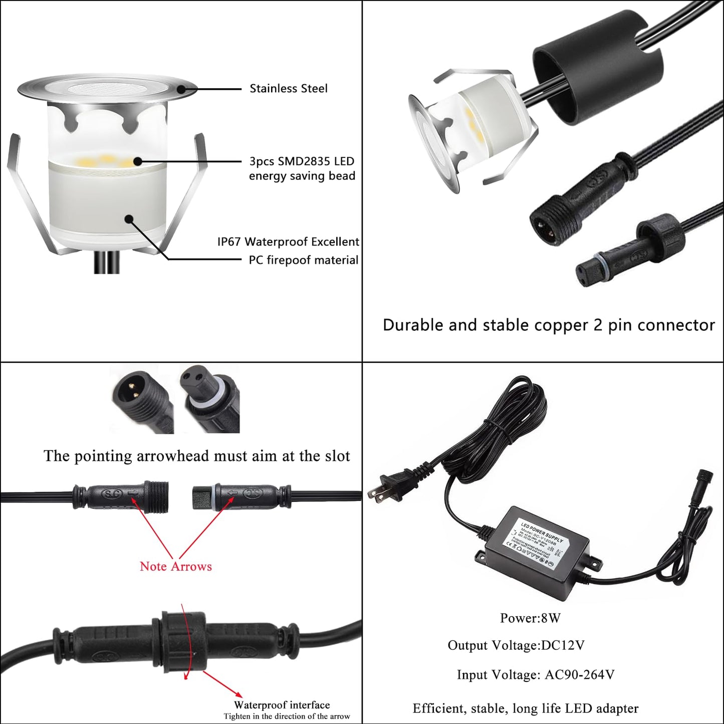 Rnehon LED Deck Light Kits with Protecting Shell, Recessed 12V Low Voltage Landscape Lights Waterproof IP65 Outdoor for Garden,Yard