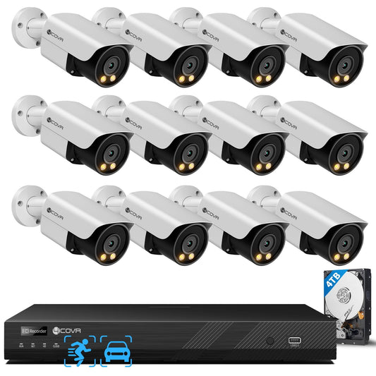 4COVR 16 Channel PoE Security Camera System, 2-Way Talk & Dual Lights Smart Full Color Night Vision, Human/Vehicle Detection, NVR & 4TB HDD, 12X 5MP