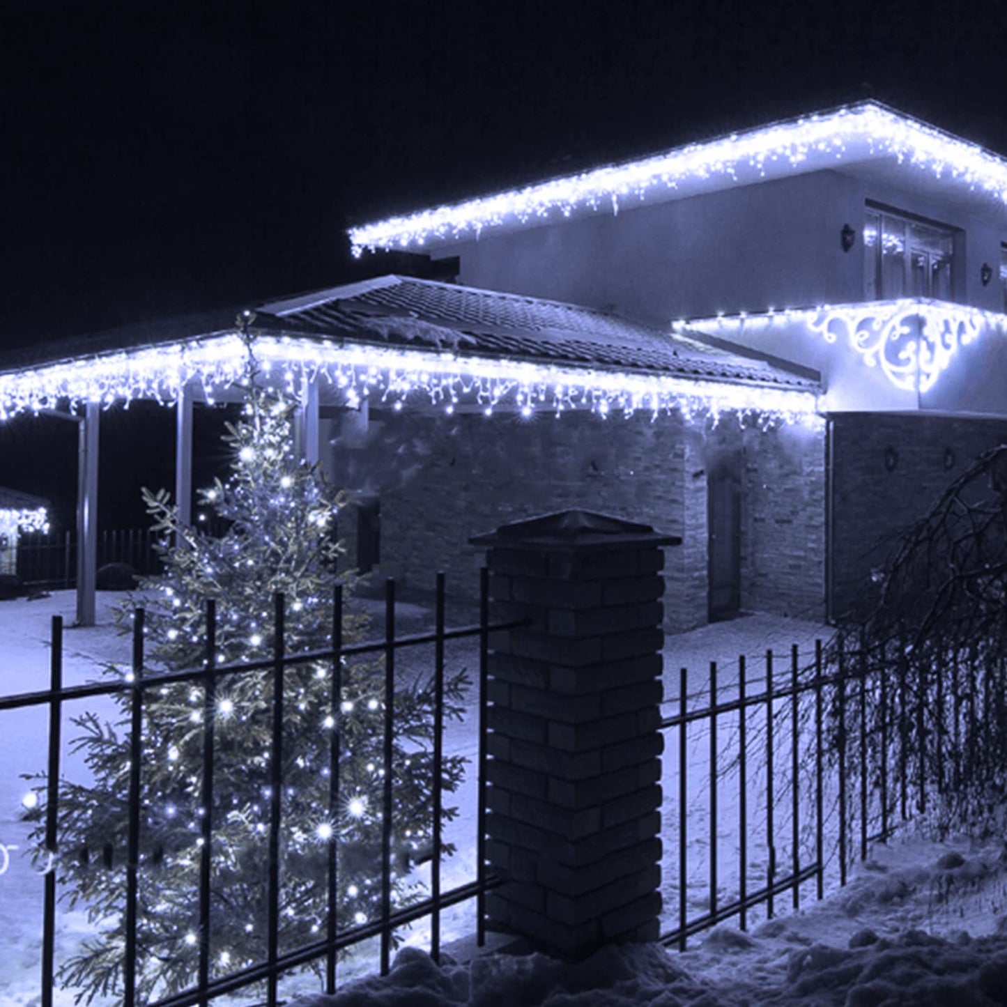 USOKYO Icicle Christmas Lights, 62FT LED Icicle String Lights with 144 Drops, Outdoor/Indoor Use, 8 Modes, Cool White