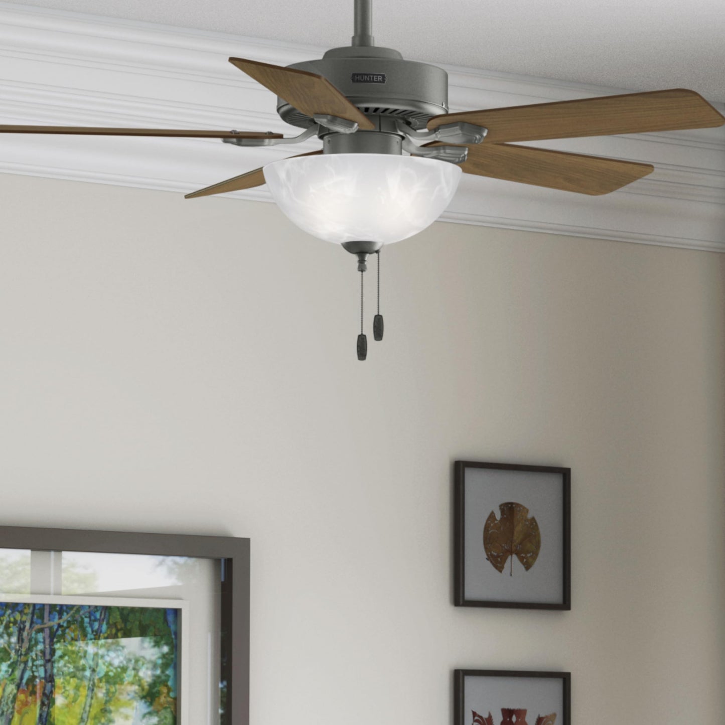 Hunter Swanson ENERGY STAR with LED Bowl 44 inch Matte Silver - Autumn Walnut