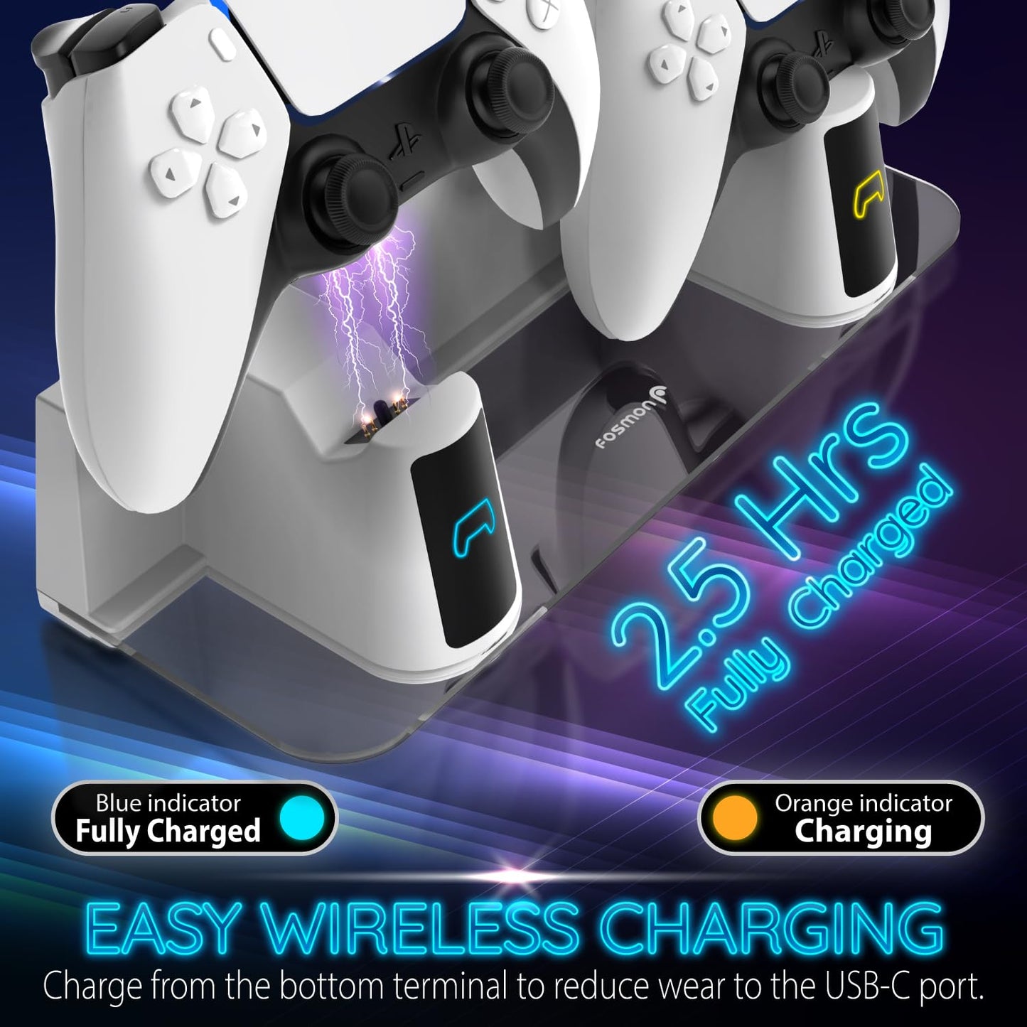 Fosmon Wall Mount Kit with Fast Charging Controller Charger Station Compatible with PS5, RGB Light, Metal Stand & Anchors Compatible with PS5 Disc