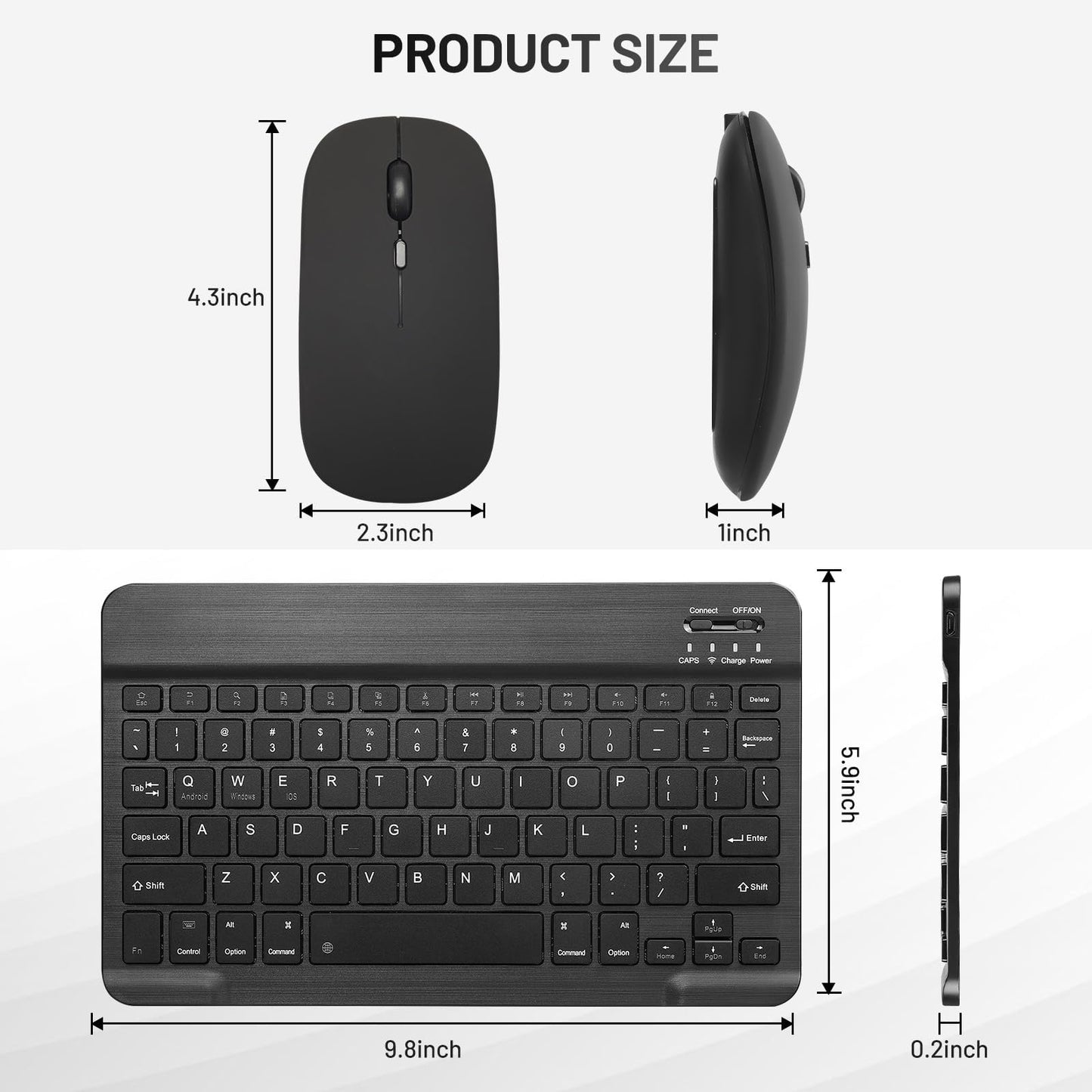Bluetooth Keyboard and Mouse Combo Rechargeable Portable Wireless Keyboard Mouse Set for Apple iPad iPhone iOS 13 and Above Samsung Tablet Phone