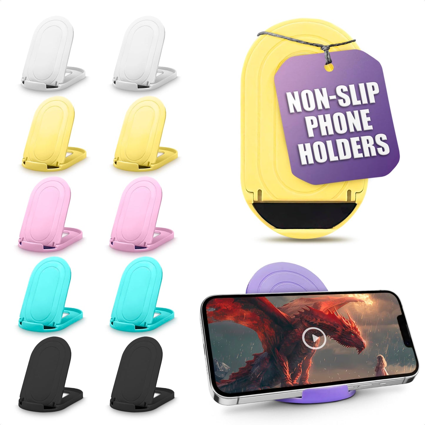 12 Pcs Cell Phone Stand for Desk - Stable Cell Phone Holder Bulk Pack, Adjustable Design with Silicone Pads, Fits 4-7.9" Devices - Cellphone Stand