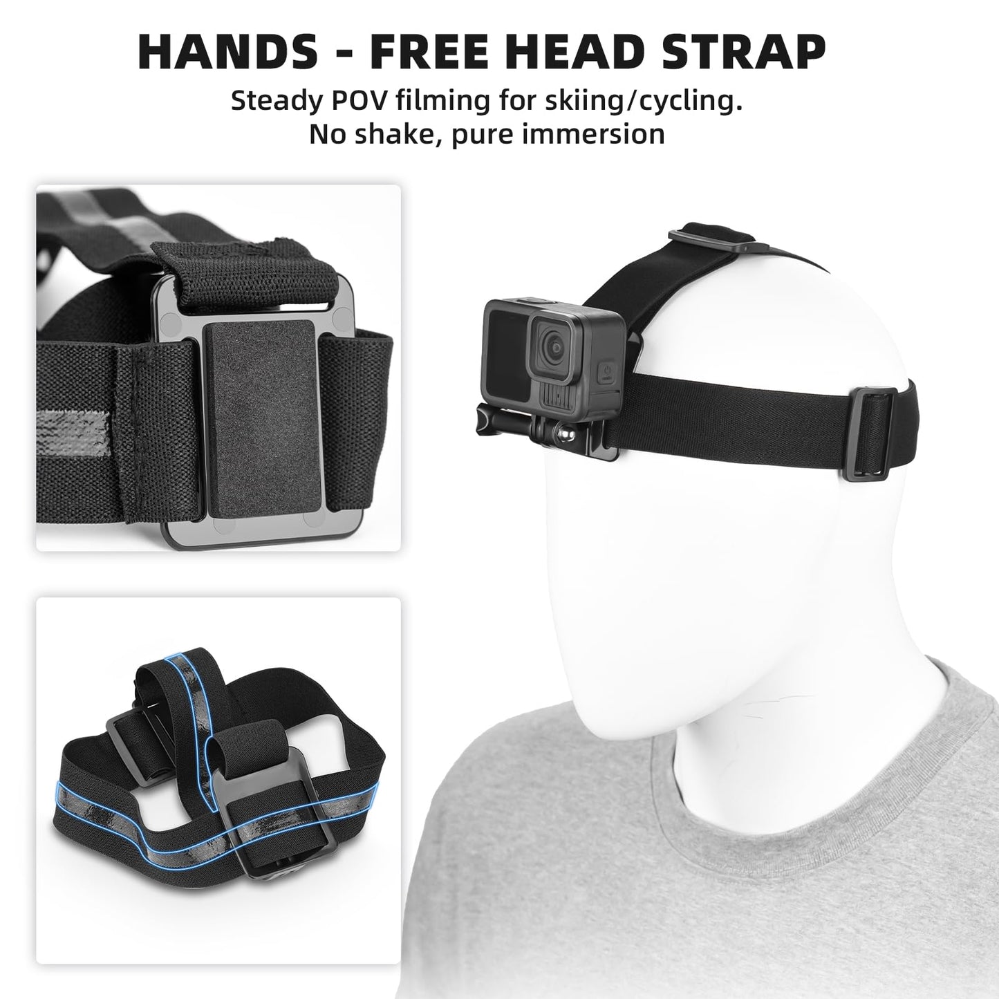 BRDRC Accessories Kit for GoPro, Head Chest Mount Strap Harness Backpack Clip Holder Wrist Strap, 360°Rotating Adapter + Quick Release for DJI Action