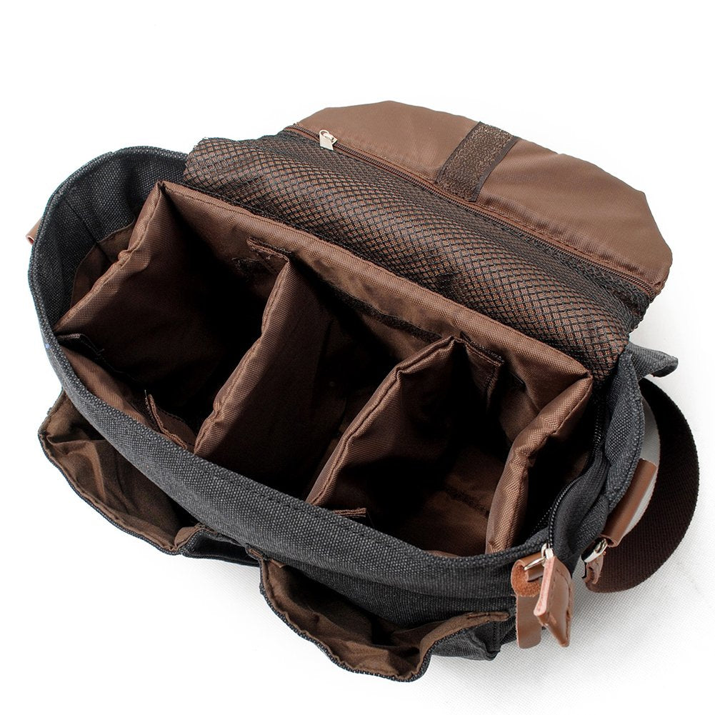 peacechaos Men's Canvas Camera Bag Leather DSLR SLR Camera Case Vintage Camera Messenger Bag Shoulder Bag Sling Bag (Dark Grey)