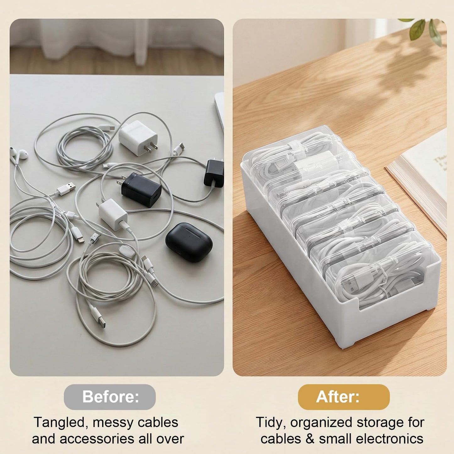 Geyynow 3 PCS Cable Organizer Box with 7 Clear Switch Case, Charger Cord Organizer Box for Home Office Desk Storage Accessories
