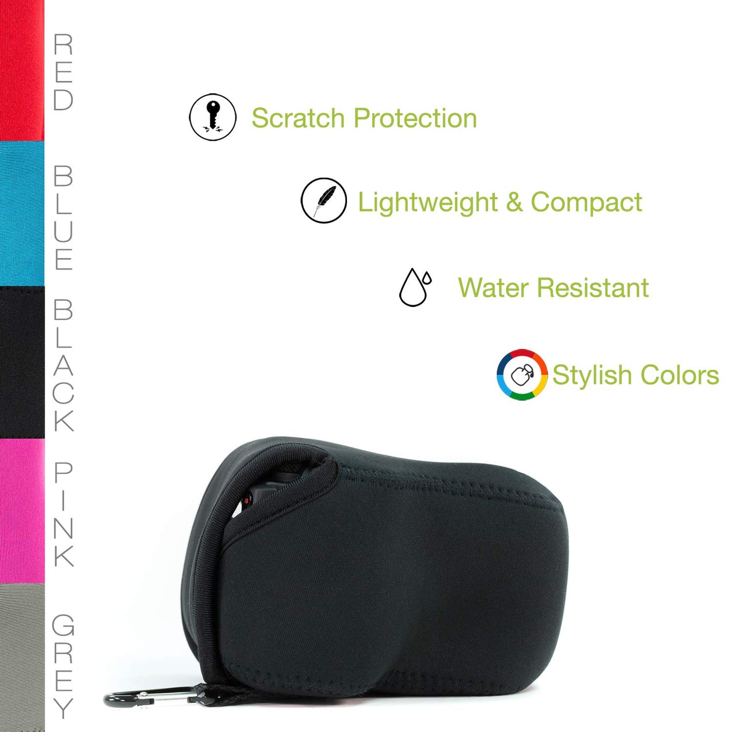 MegaGear ''Ultra Light'' Neoprene Camera Case Bag with Carabiner for Sony Cyber-shot DSC-RX10, Sony Cyber-shot DSC-RX10 II (Black)