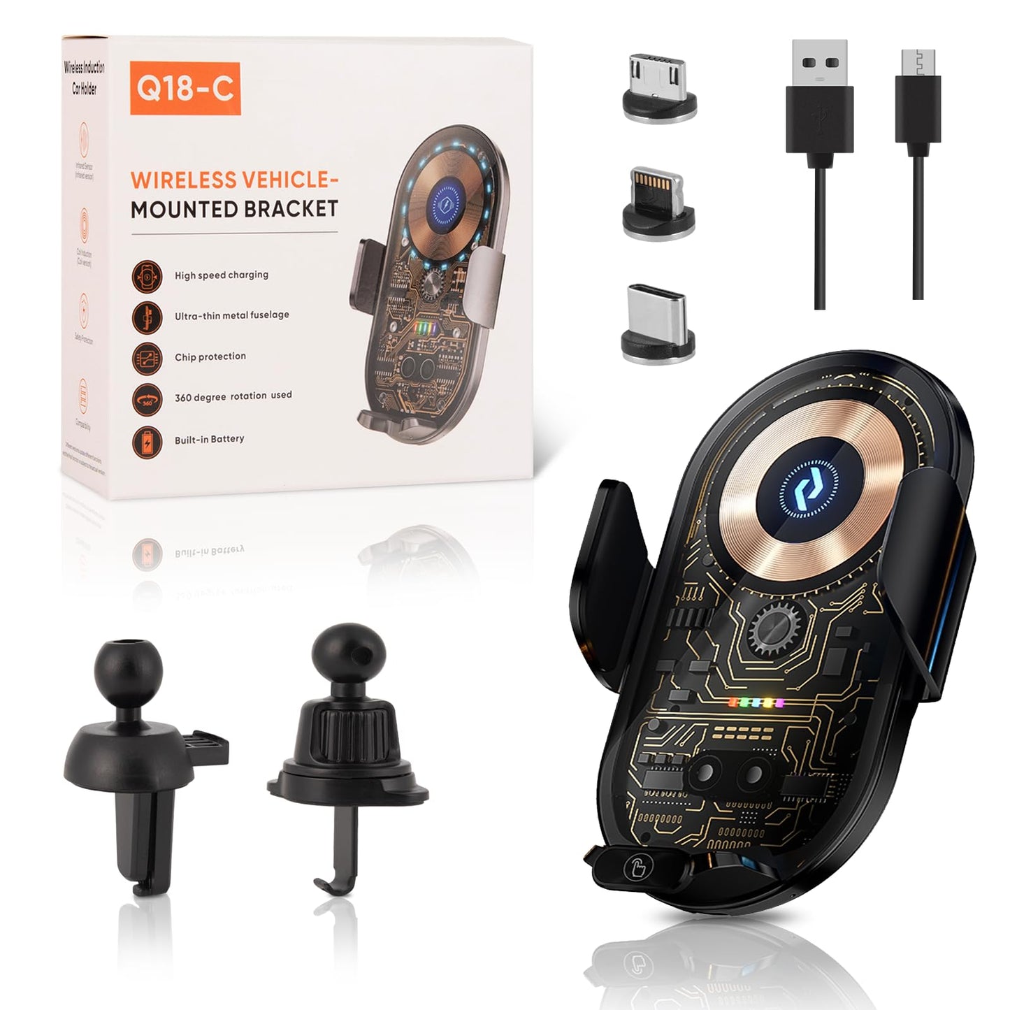 LFNOWN Wireless Car Charger Car Phone Holder Mount Wireless Charging Transparent Compatible Charging Air Vent Mount Phone Holder fit for All Android