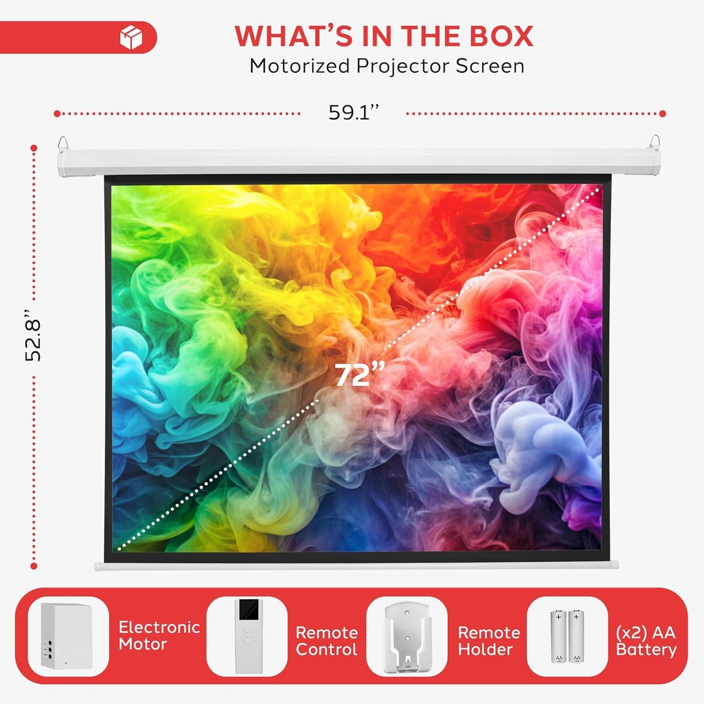 Pyle 72" Portable Motorized Matte White Projector Screen - Automatic Projection Display with Wall/Ceiling Mount, Remote and Case - for Home Movie