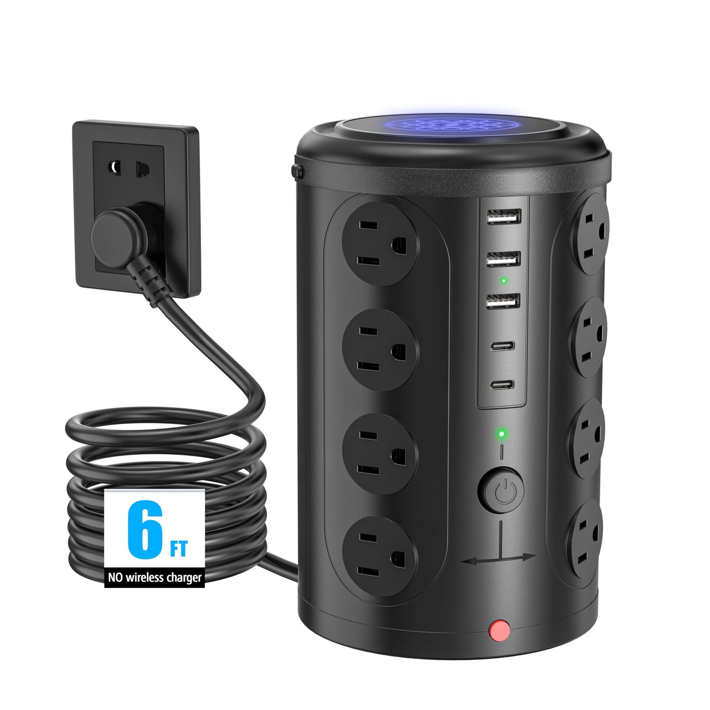 Tower Power Strip Surge Protector with 16 Outlets and 5 USB Ports (2 USB-C), 6FT Extension Cord with Multiple Outlets,Heavy Duty Charging Station,Home