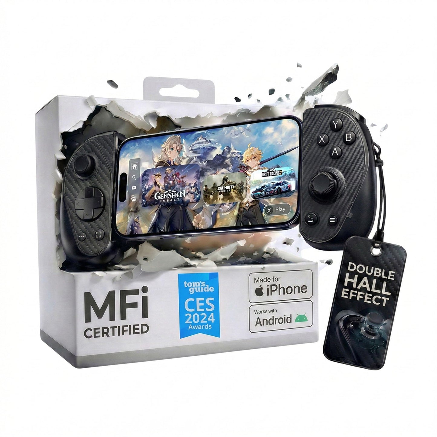 Serafim S3 Mobile Gaming Controller for iPhone 15/16/17 & Android - Hall Effect Joystick USB-C Gamepad, MFi Certified, Passthrough Charging, Fits