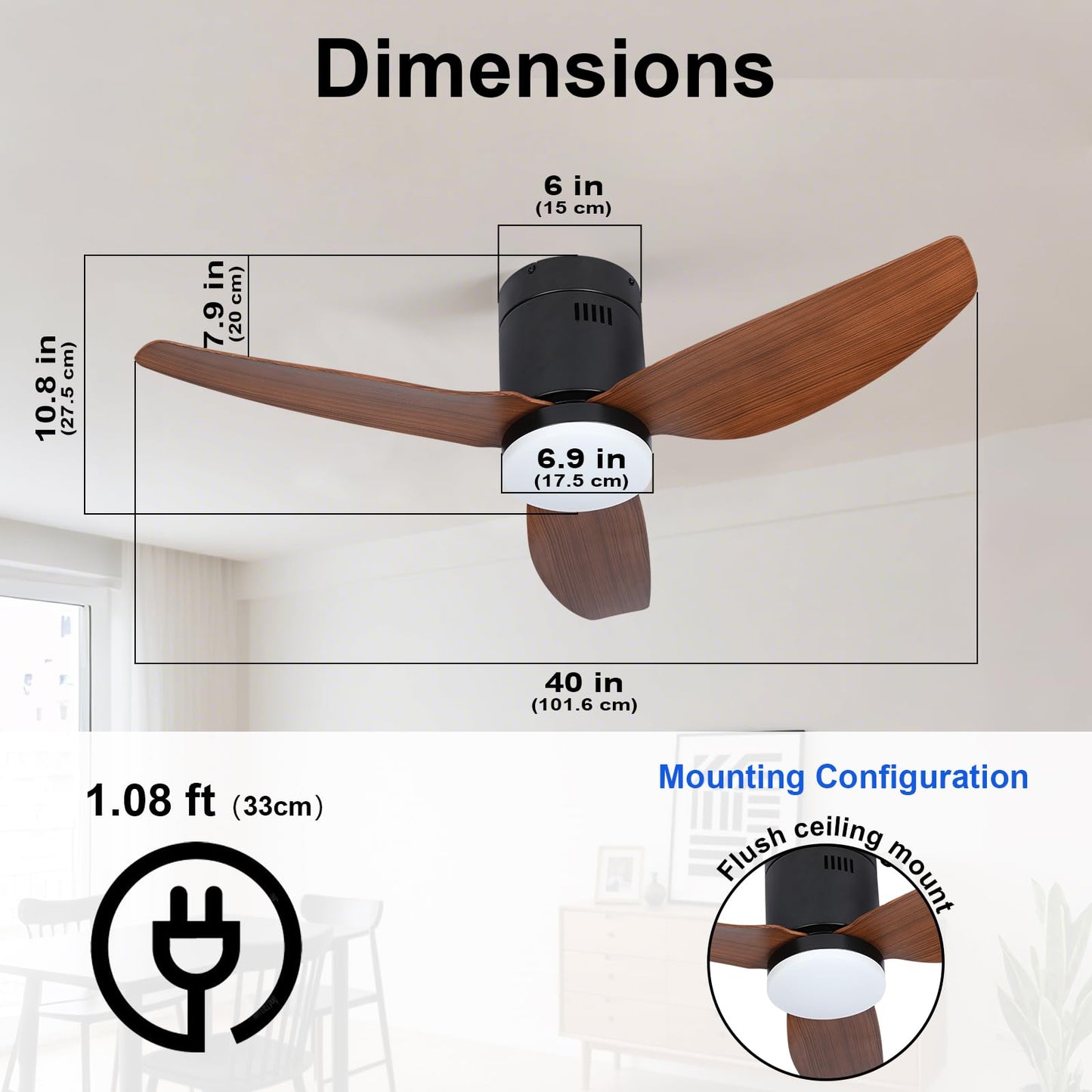 Xcity Ceiling Fan with Lights and Remote, Low Profile Ceiling Fan with 3 Color Lighting Modes, Quiet Flush Mount Ceiling Fan for Bedroom, Living Room