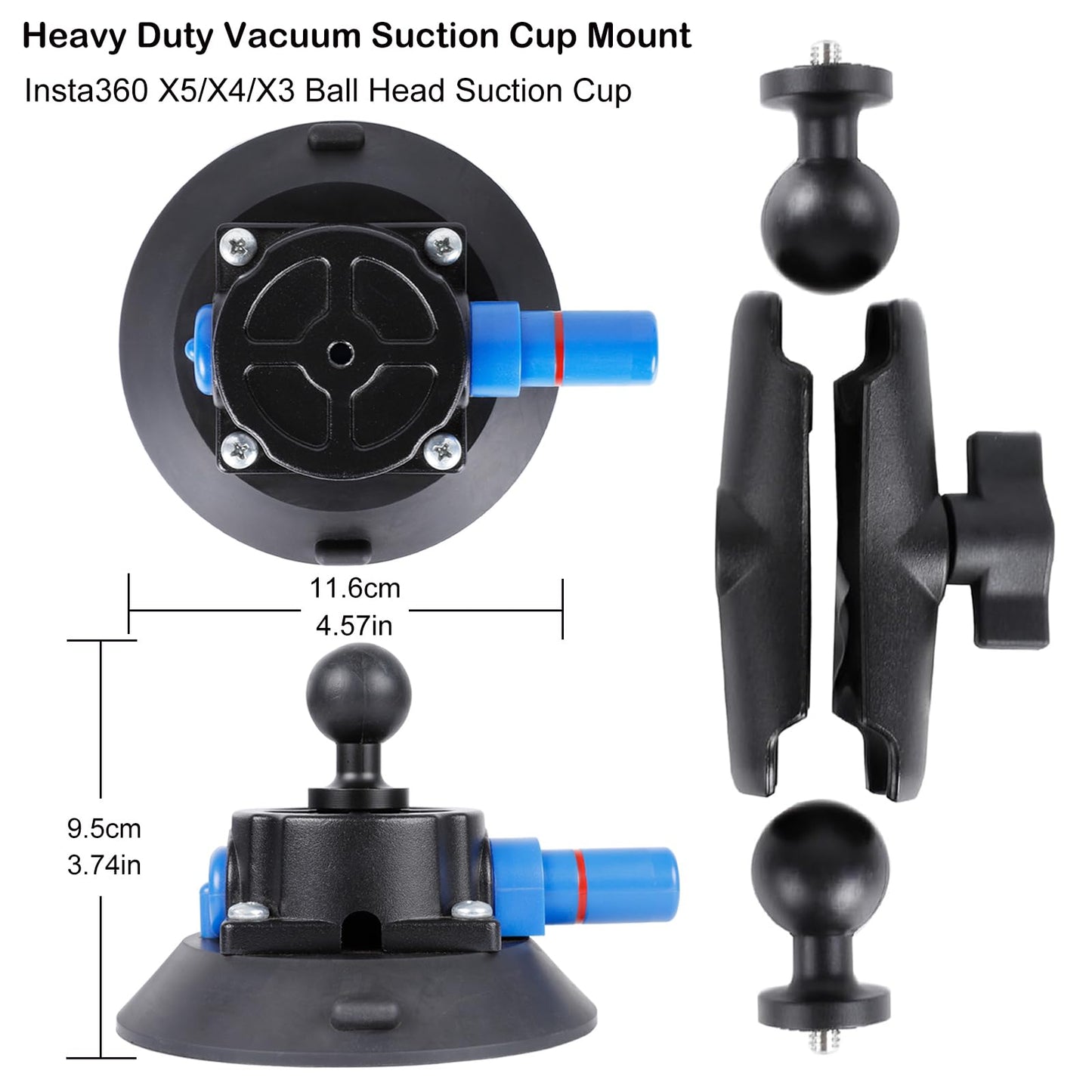PellKing Camera Vacuum Suction Cup Mount Compatible with Insta360 X5/X4/X3,GoPro Series and DSLR Camera,iPhone 16/15/14/13/12 Series,3.94” Double Ball